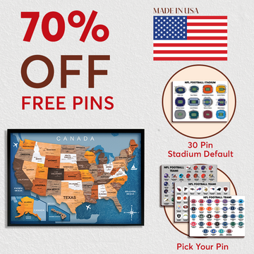Premium 3D Wooden Map with FREE NFL Pins