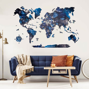 3D Wooden World Map Space