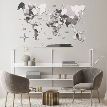 3D Wooden World Map Concrete