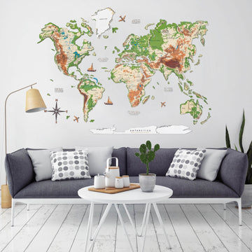 3D Wooden World Map Physical
