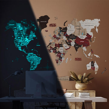 3D Luminous/Magnetic Colored Wooden World Map Urban