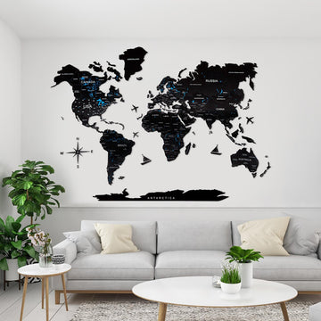 Wooden World Map Black