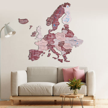 3D Europe Wooden Map Cappuccino
