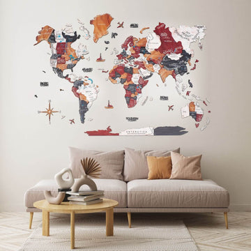 3D Wooden World Map Onyx