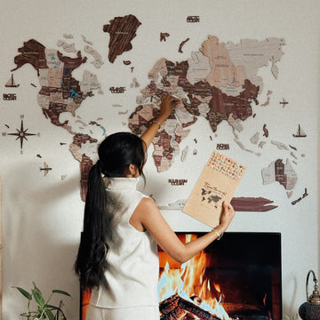 3D Wooden World Map Cappuccino