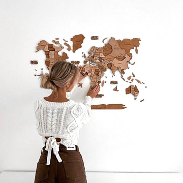 3D Wooden World Map Oak (for US only)