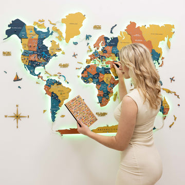 3D LED / LUMINOUS Wooden World Map 3.0 Indie