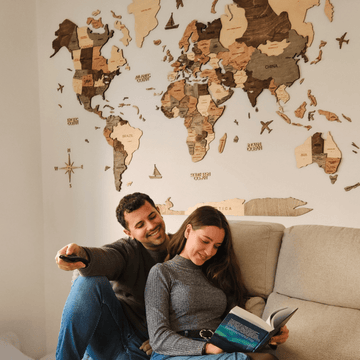 3D Wooden World Map Smokey