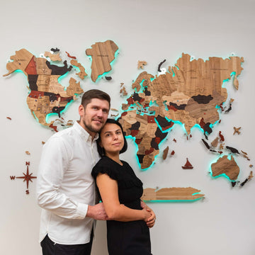 3D Solid Wooden World Map