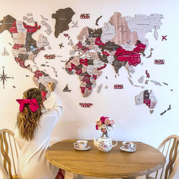 3D Wooden World Map Urban