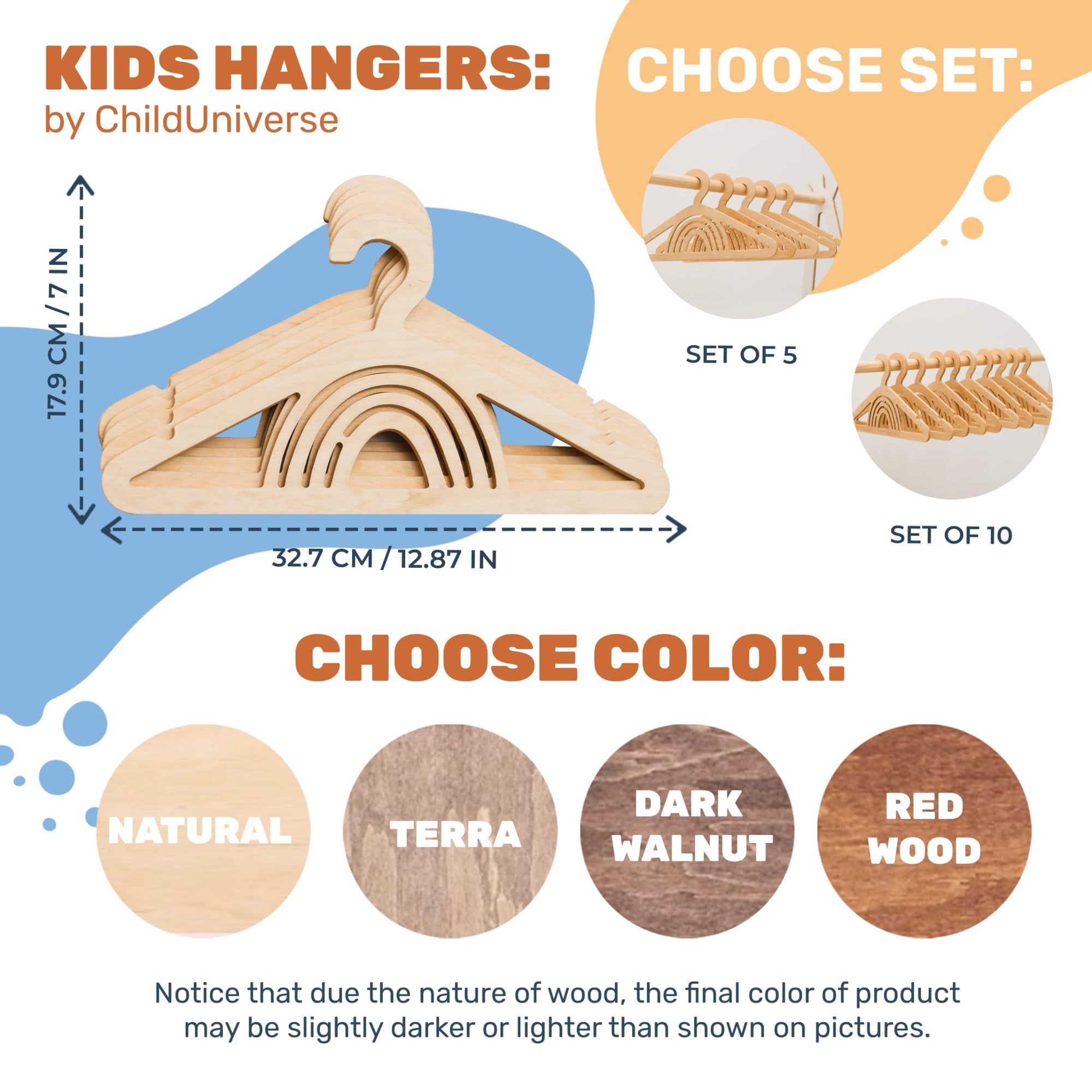 Pack of 10 Kid's Wooden Hangers