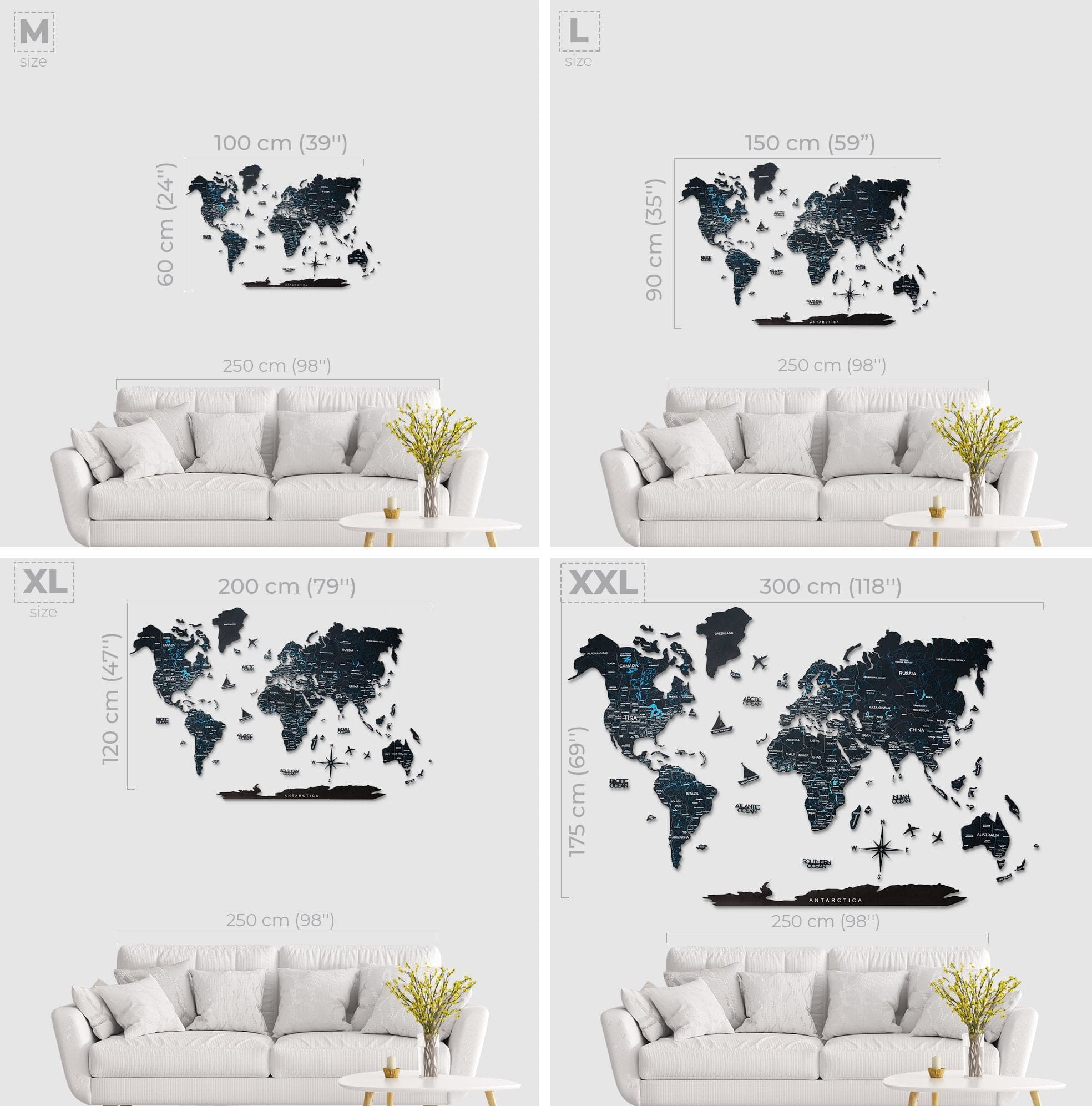 Wooden World Map Black