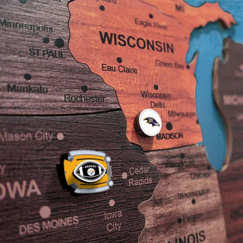 Premium 3D Wooden Map with FREE NFL Pins