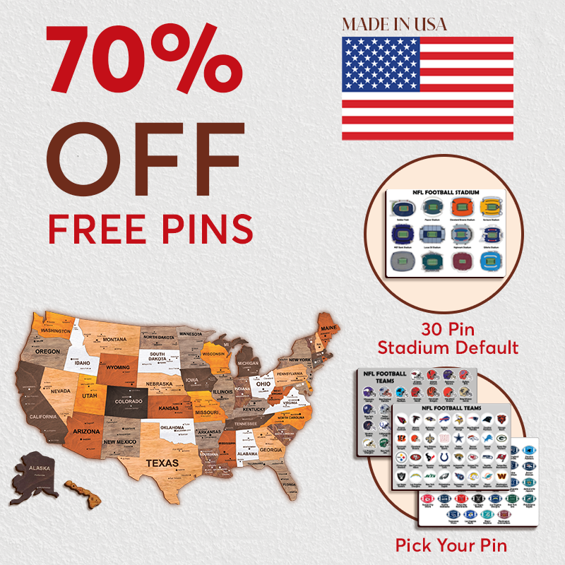 Premium 3D Wooden Map with FREE NFL Pins