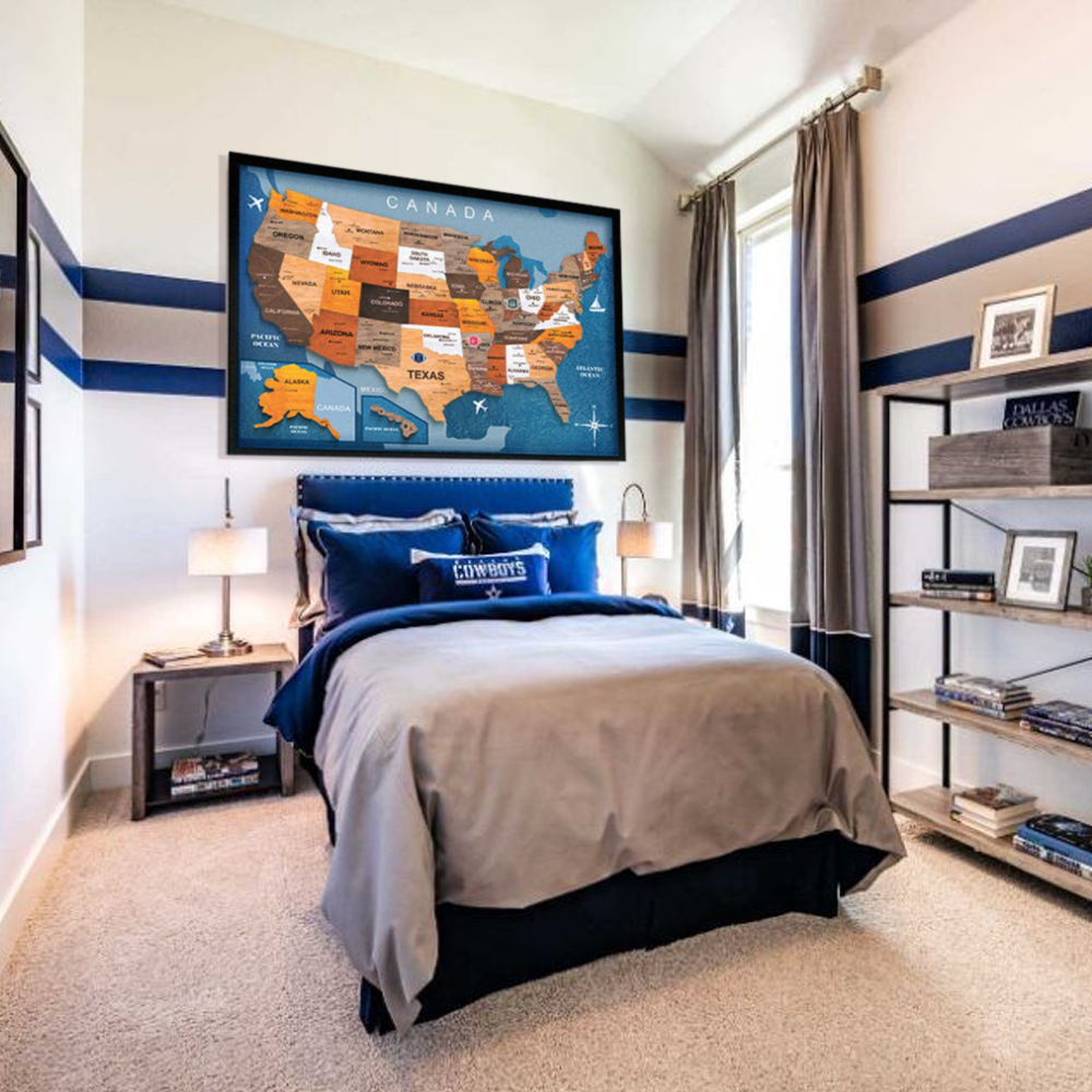 Premium 3D Wooden Map with FREE NFL Pins