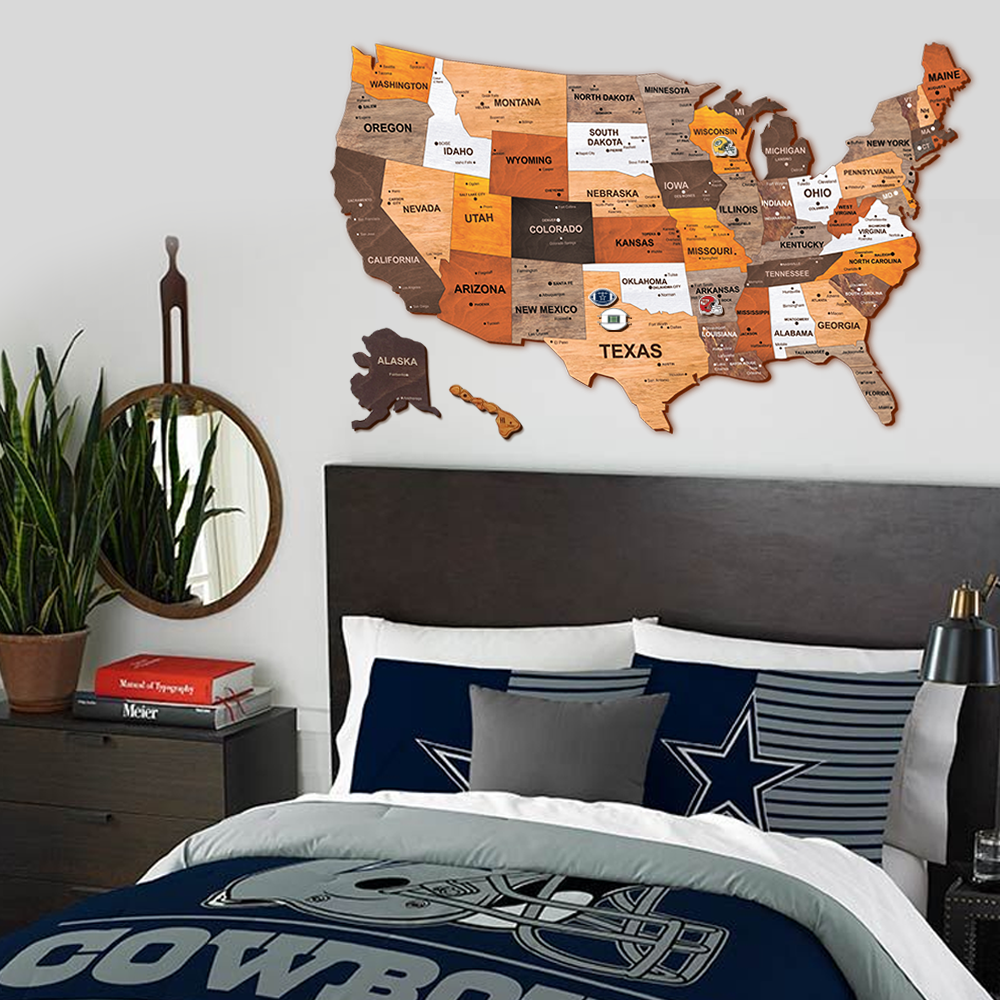 Premium 3D Wooden Map with FREE NFL Pins