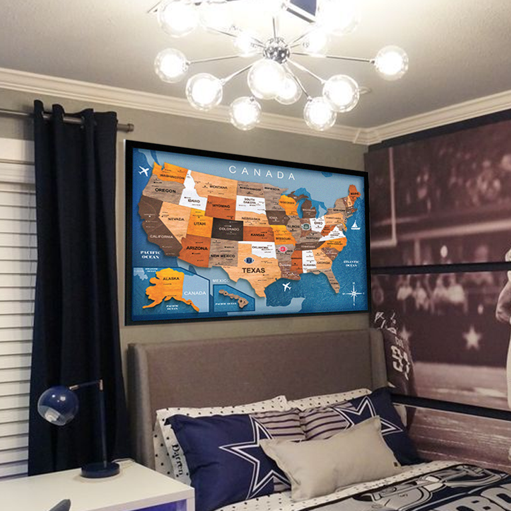 Premium 3D Wooden Map with FREE NFL Pins