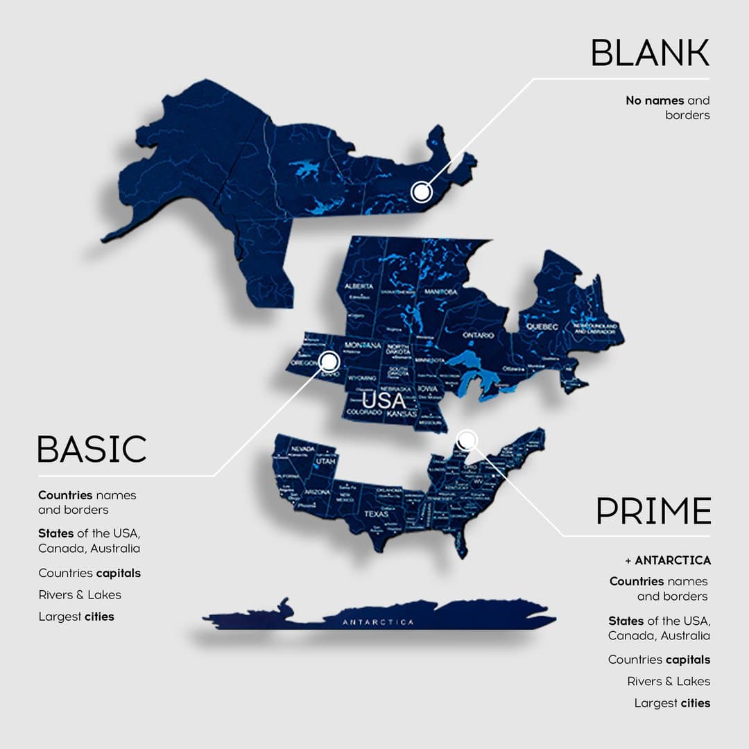 Wooden World Map Navy Blue