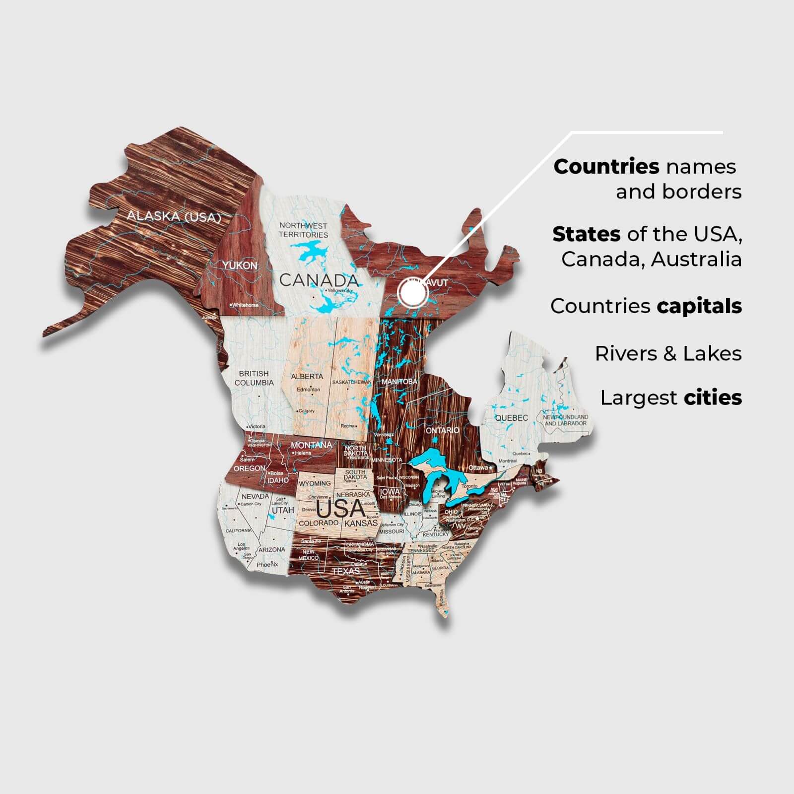 2D Wooden World Map Cappuccino