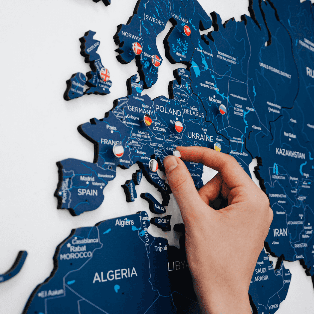 Wooden World Map Navy Blue