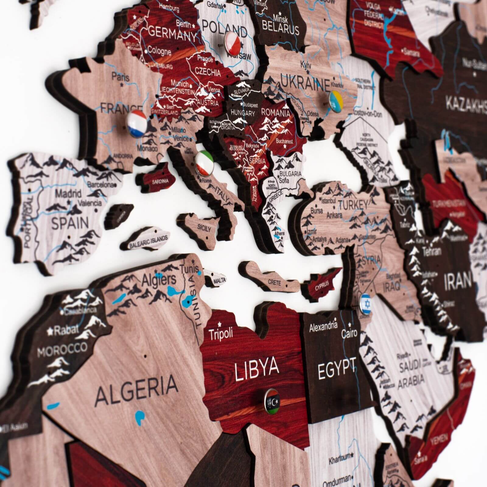 3D Wooden World Map Urban