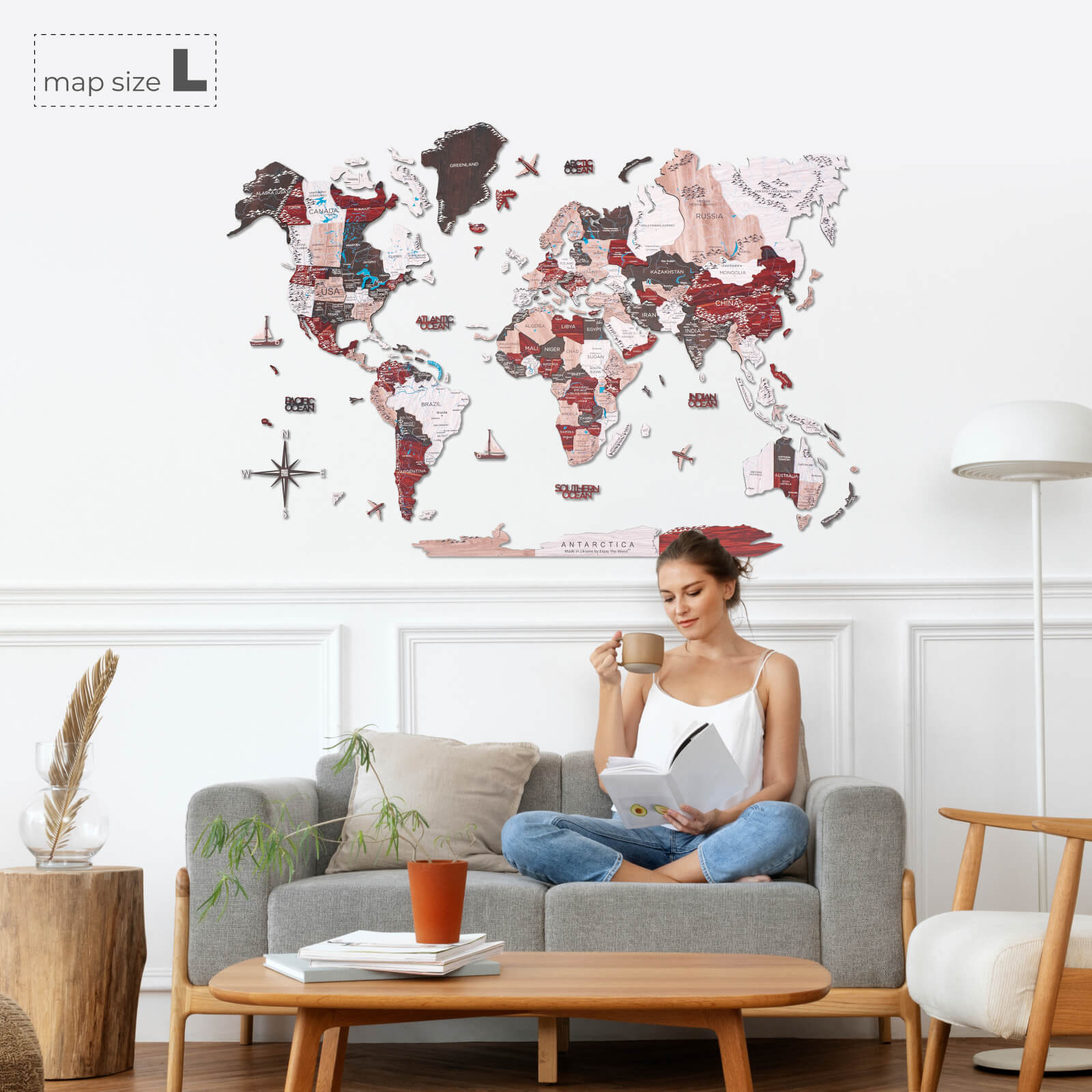 3D Wooden World Map Urban