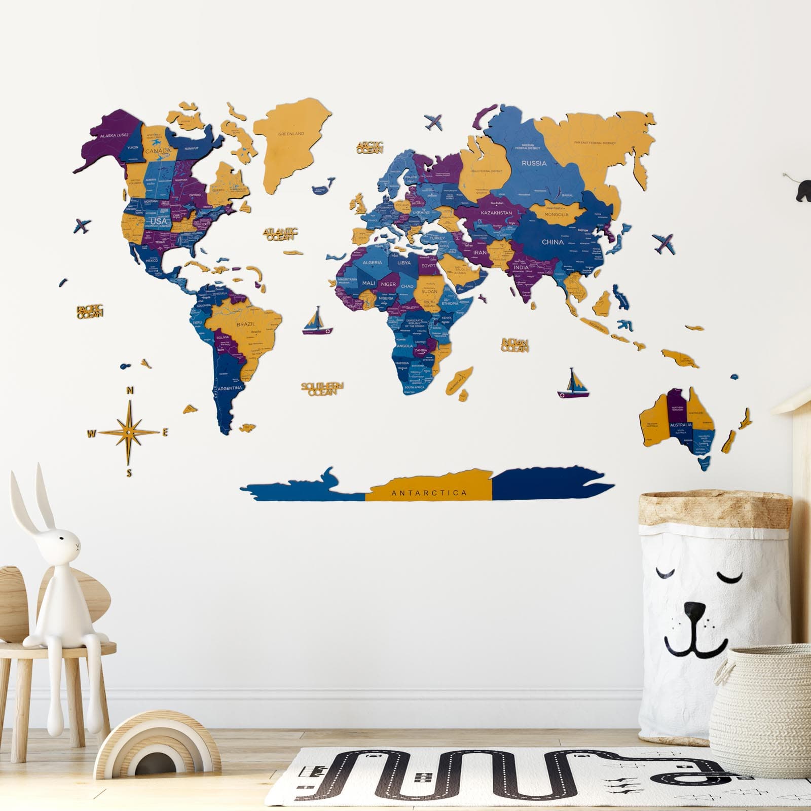 3D Wooden World Map Waterpark