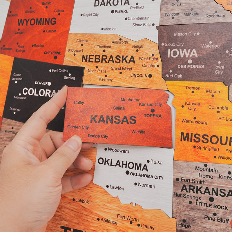 3D Wooden USA Map Multicolor