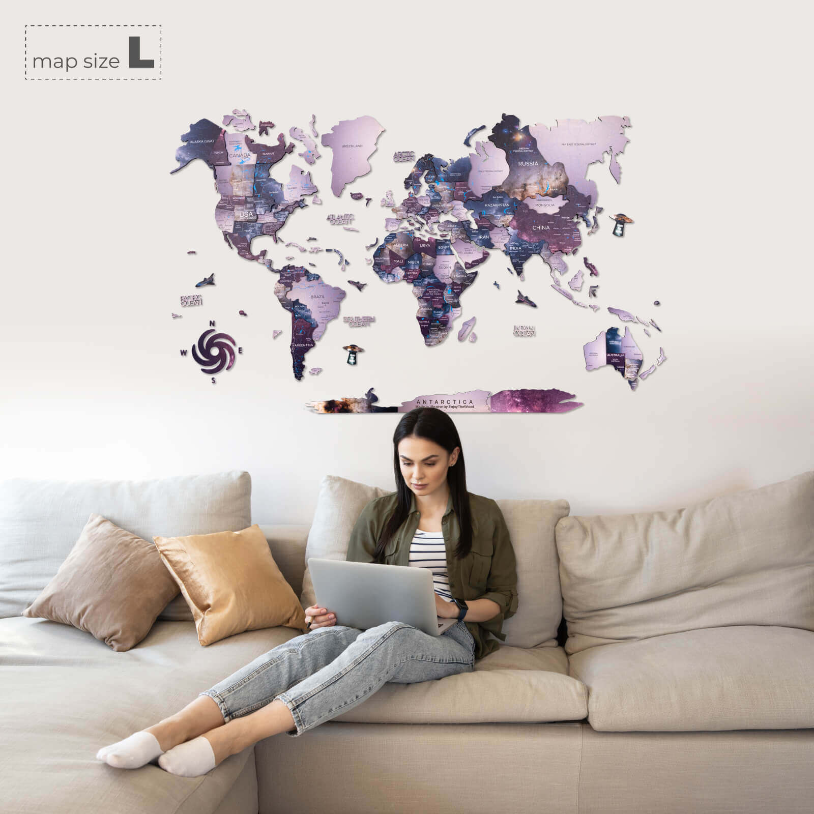 3D Wooden World Map Sirius