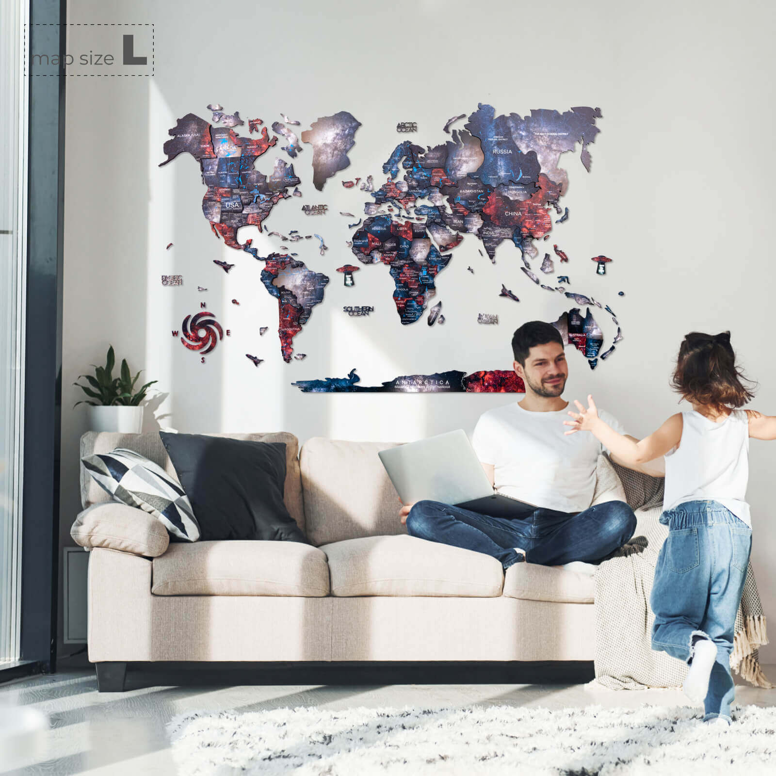 3D Wooden World Map Alcor