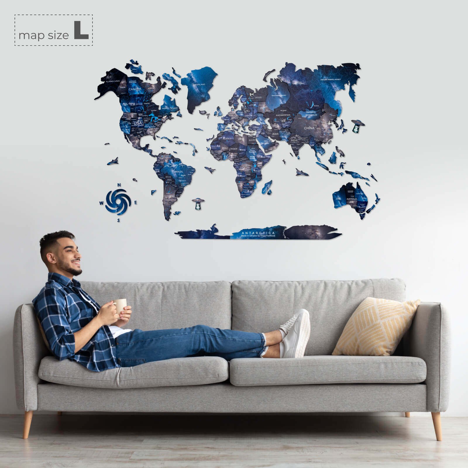 3D Wooden World Map Space