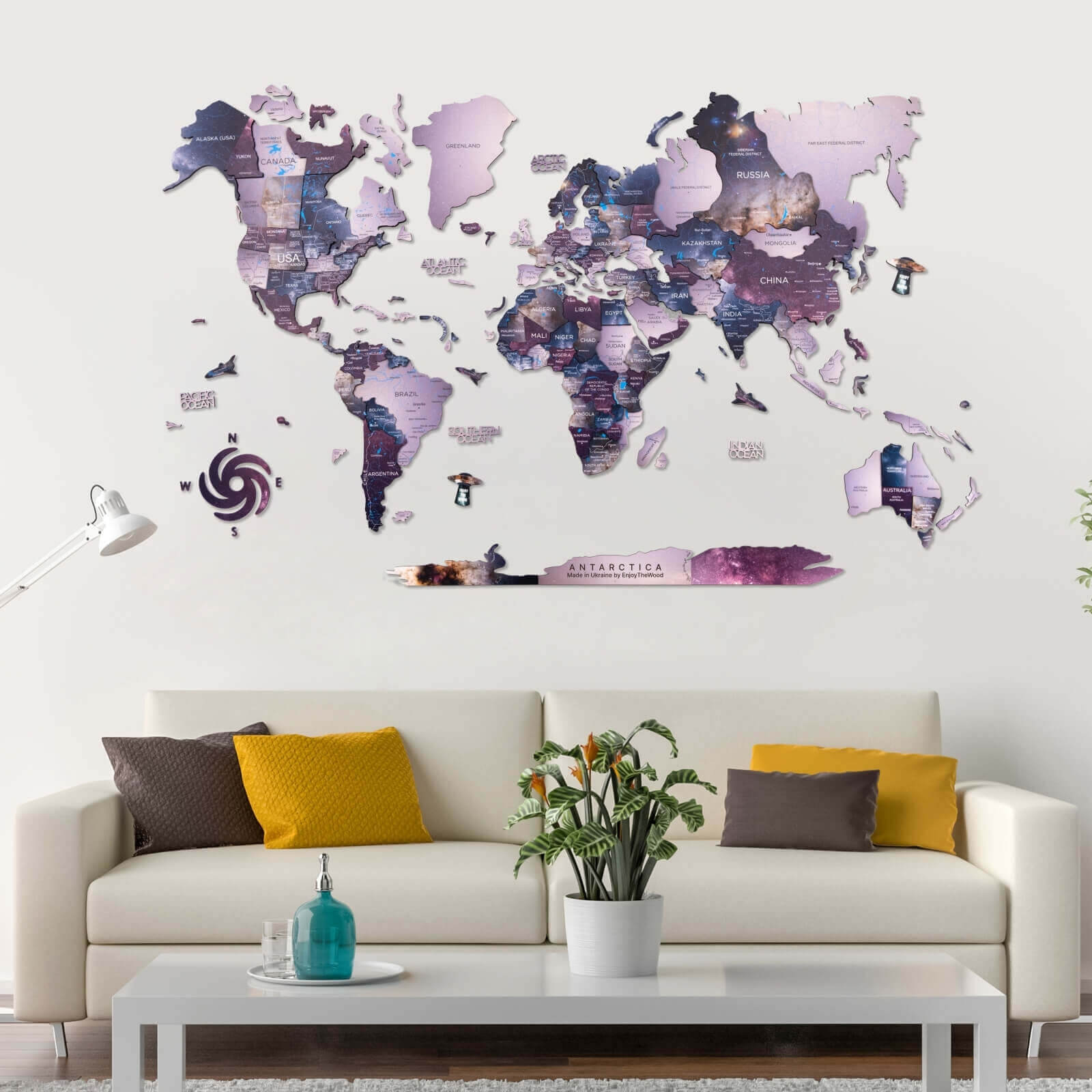 3D Wooden World Map Sirius