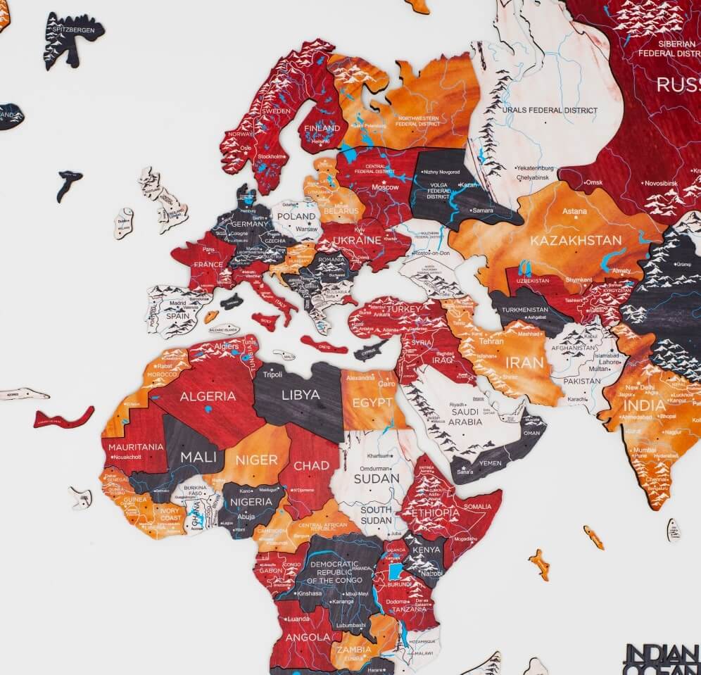 3D Wooden World Map Onyx