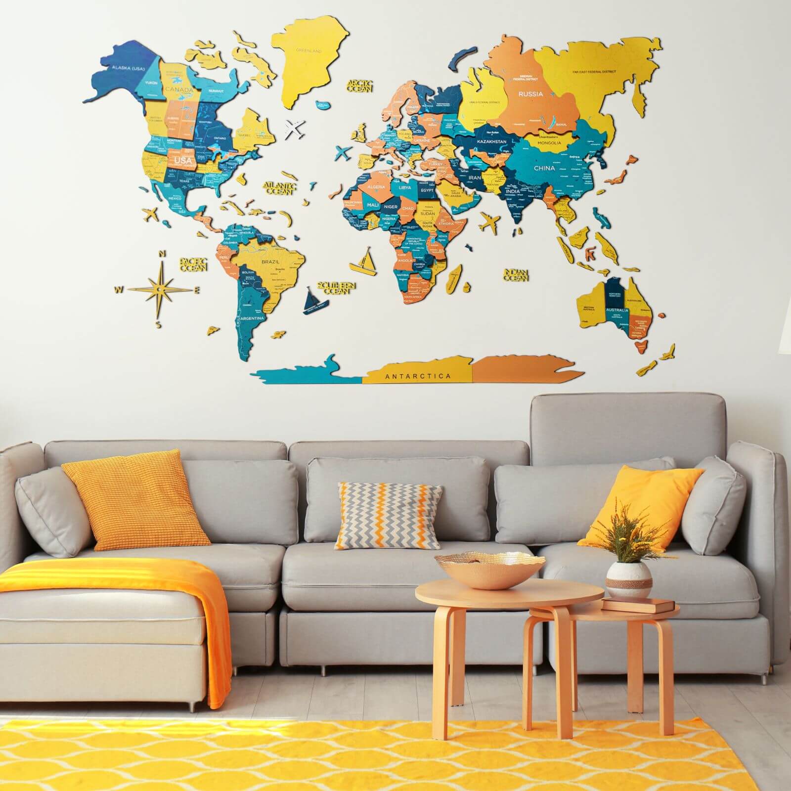 3D Luminous/Magnetic Colored Wooden World Map Indie