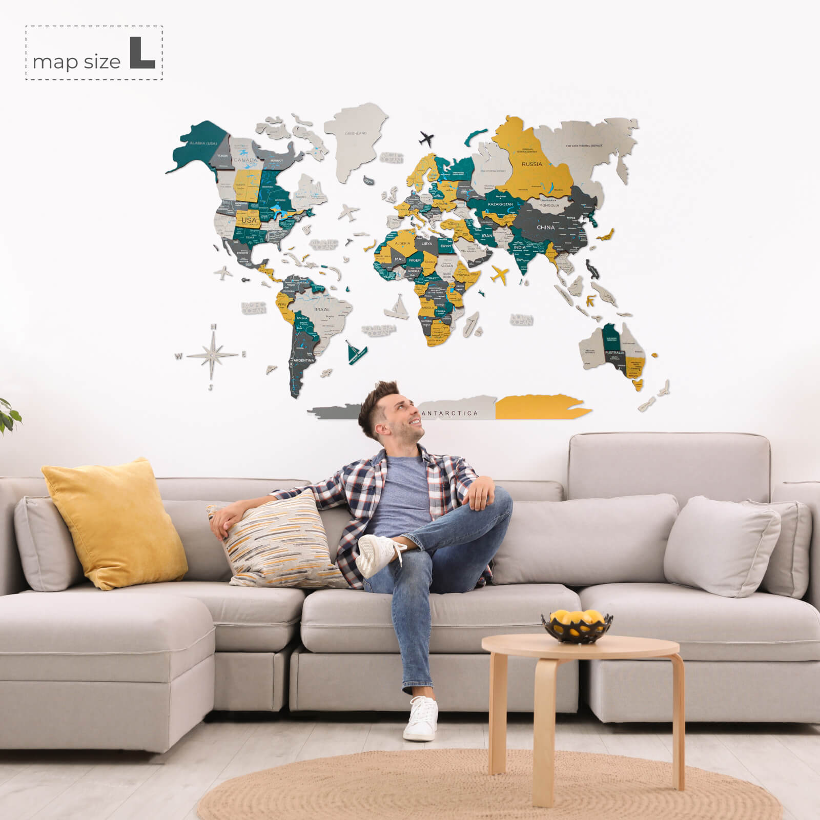 3D Wooden World Map Country