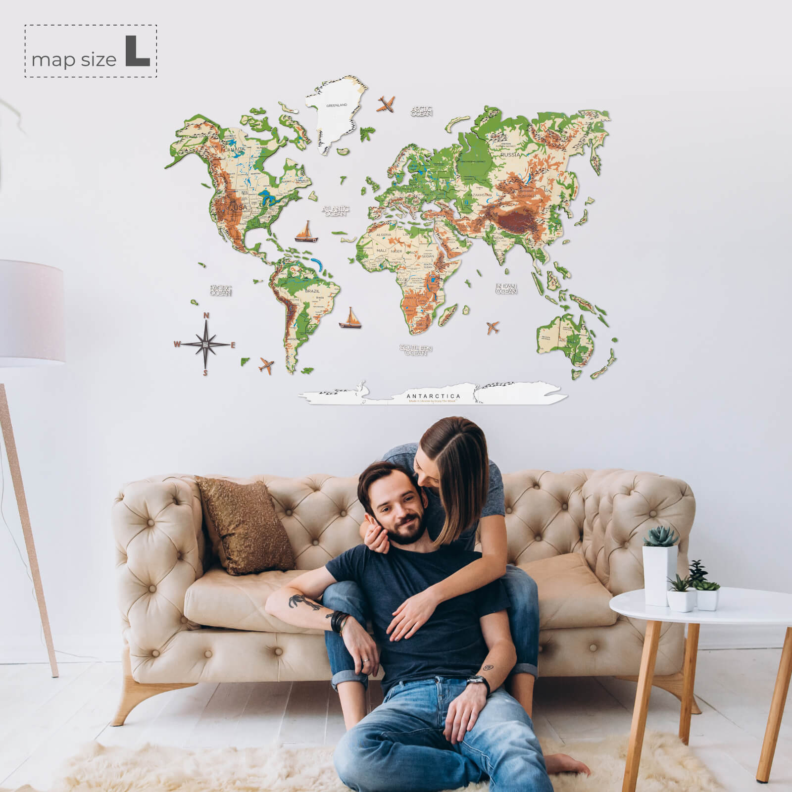 3D Wooden World Map Physical