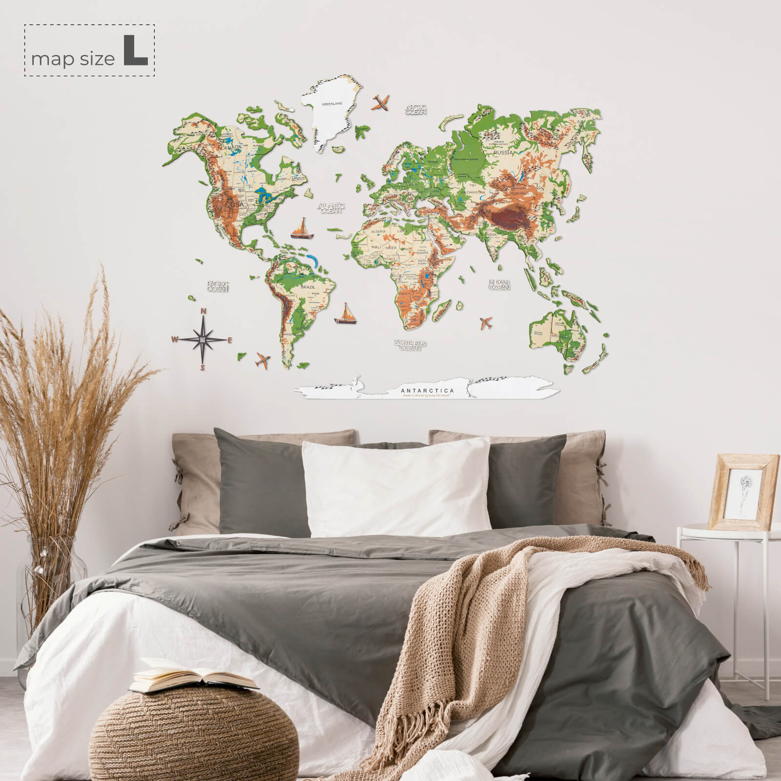 3D Luminous/Magnetic Colored Wooden World Map Physical
