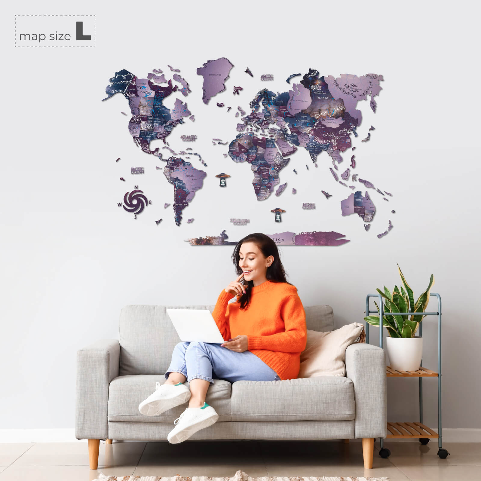 3D Wooden World Map Sirius