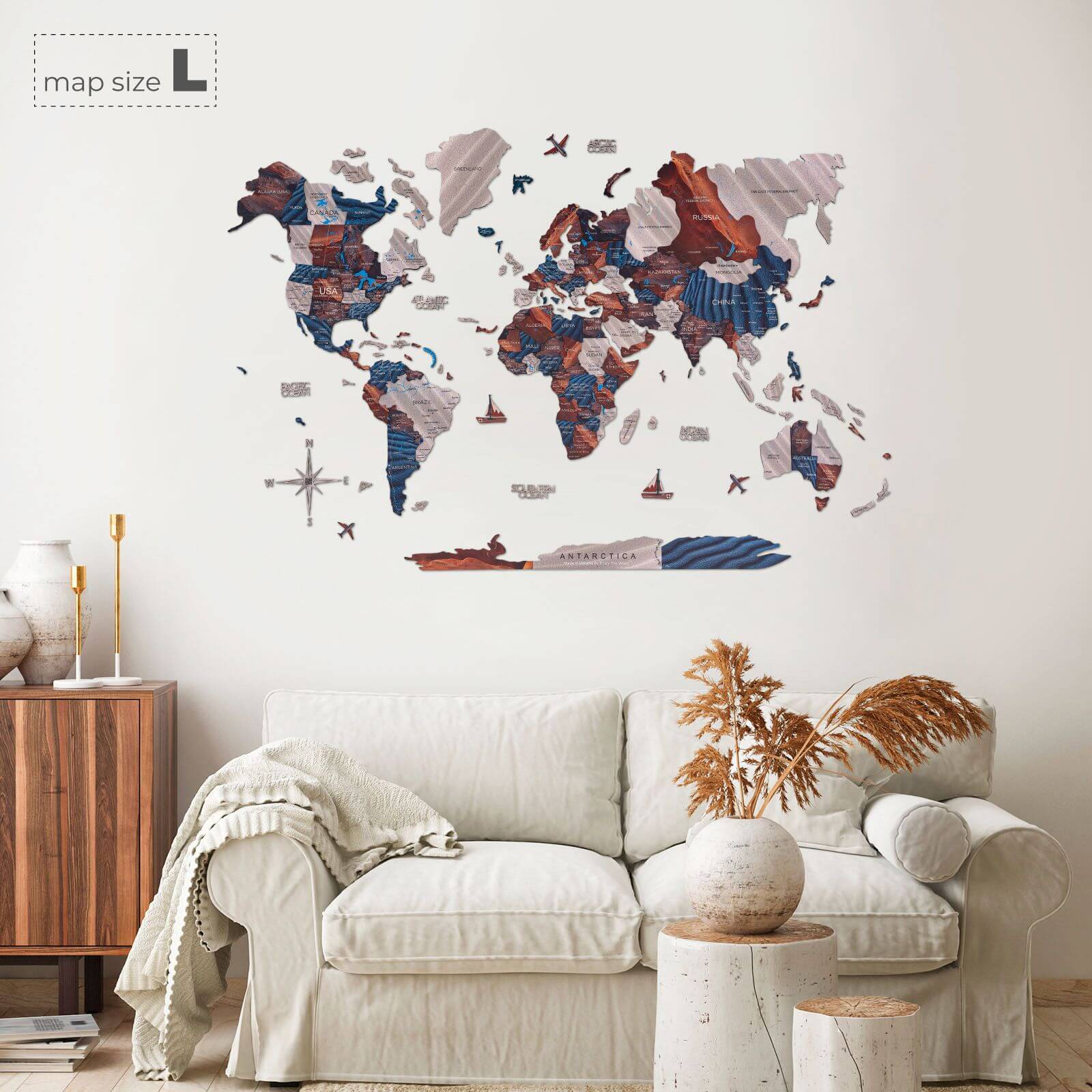 3D Wooden World Map Dune