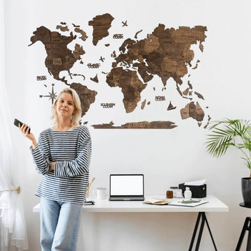 3D Wooden World Map Dark Walnut (for US only)
