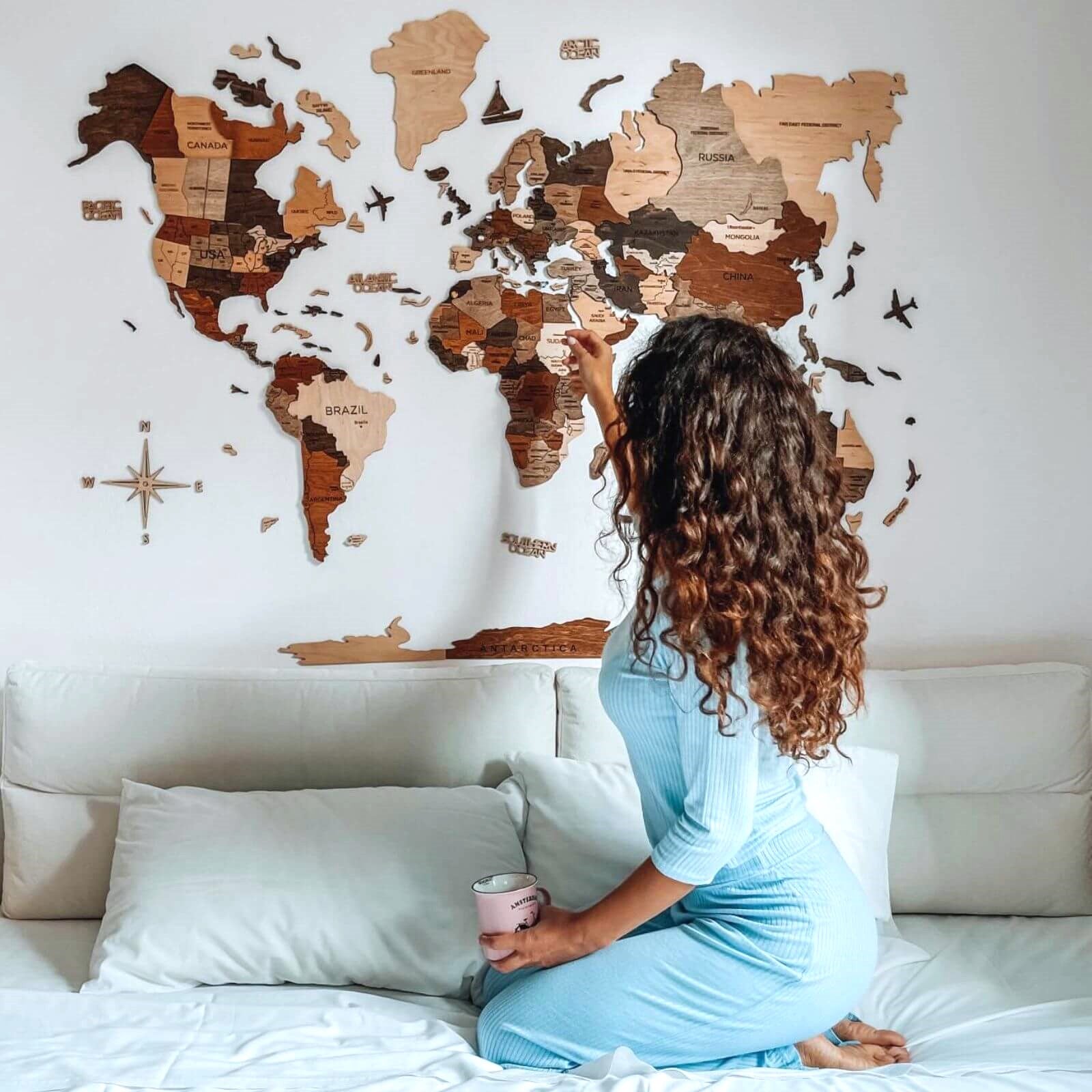 3D Wooden World Map Multicolor (for US only)
