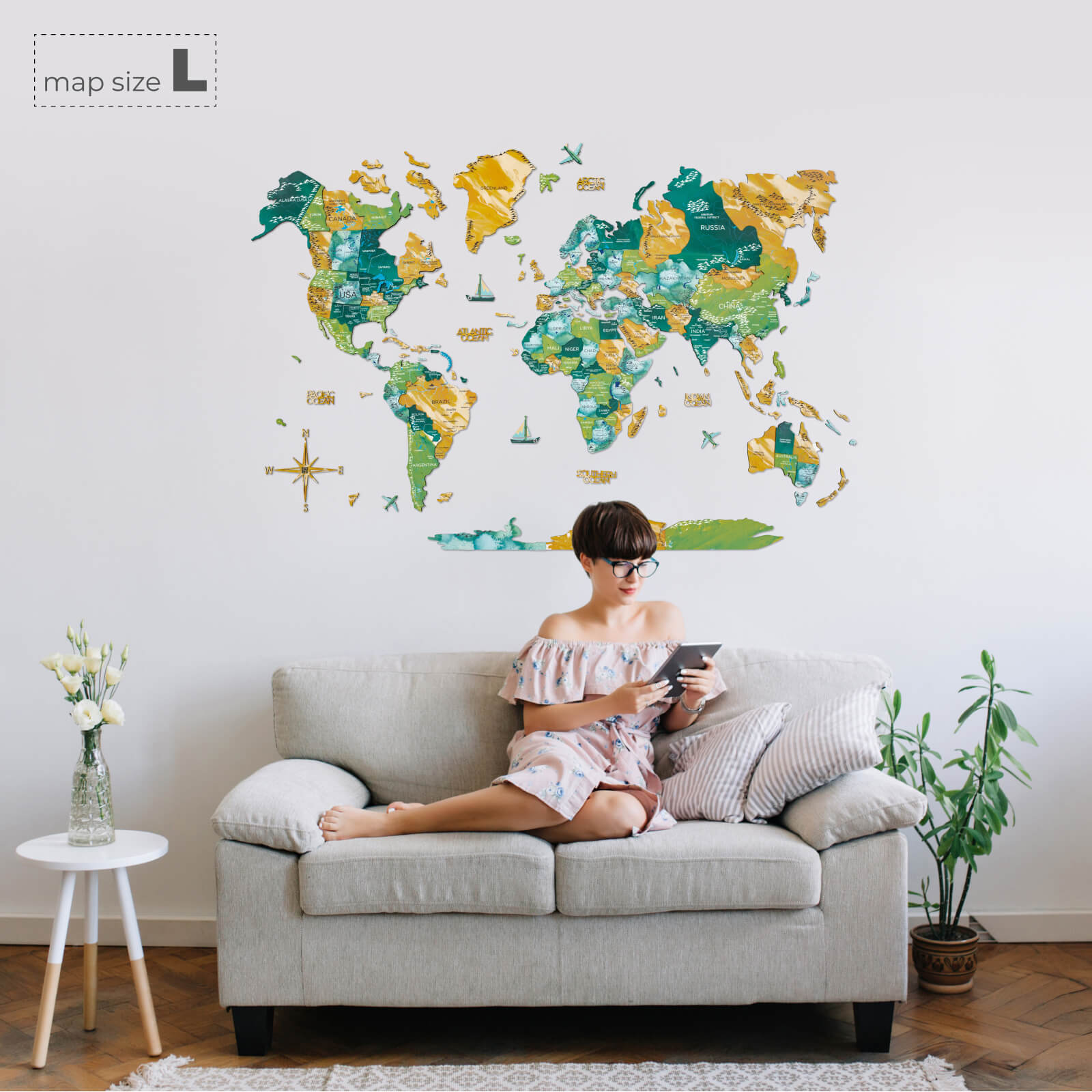 3D Wooden World Map Surface