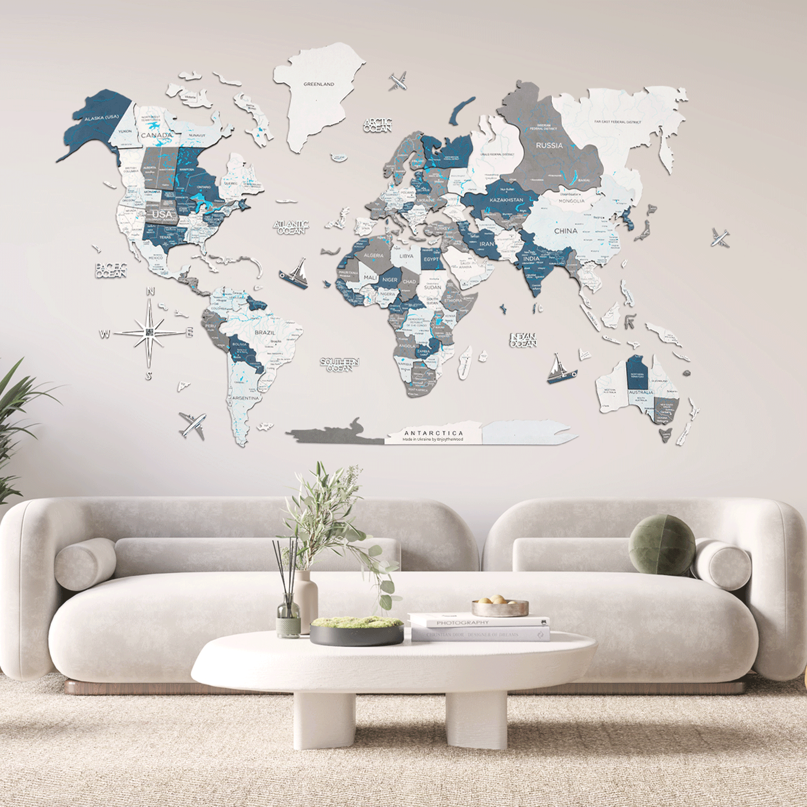 3D Luminous/Magnetic Colored Wooden World Map Cruise