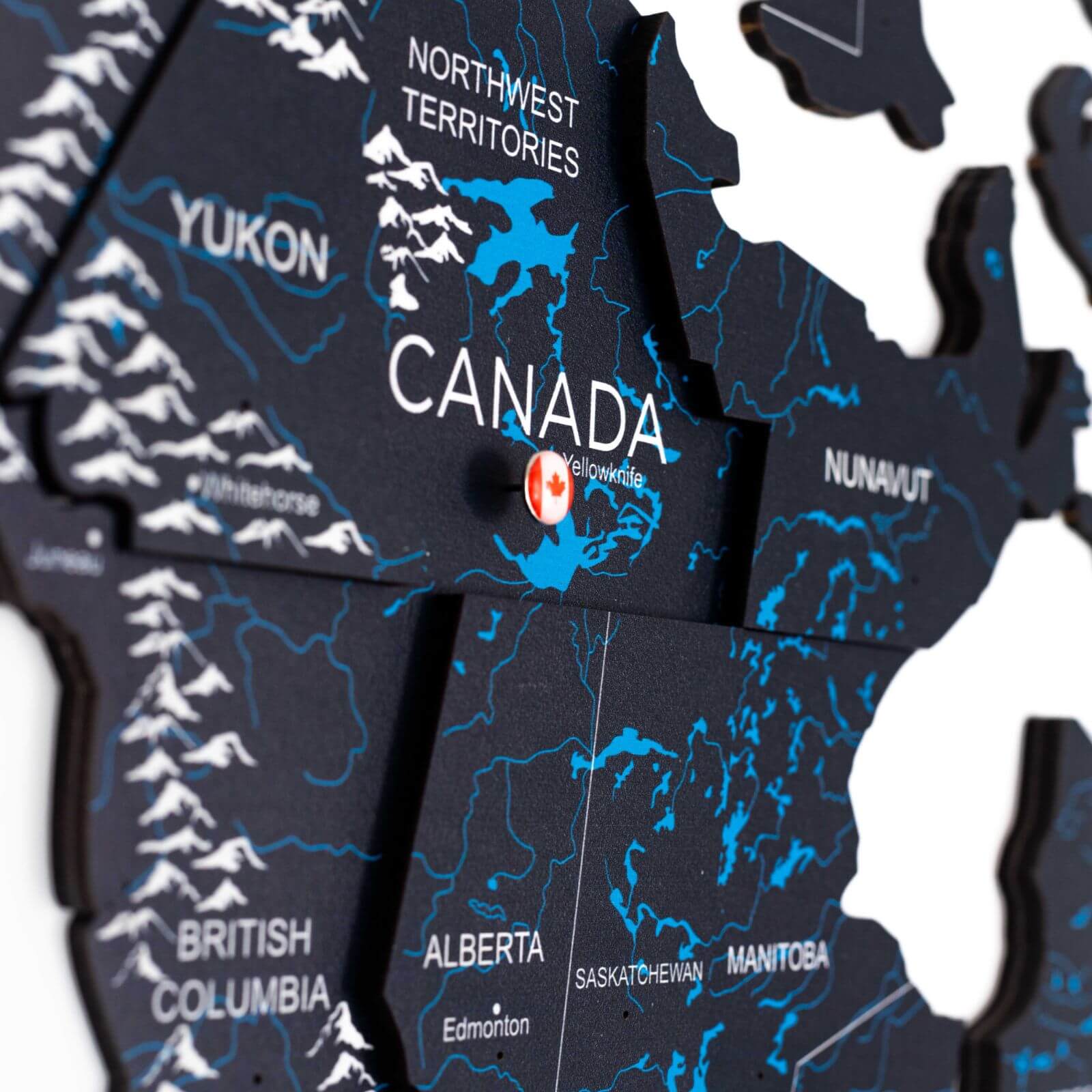 3D Wooden World Map Midnight