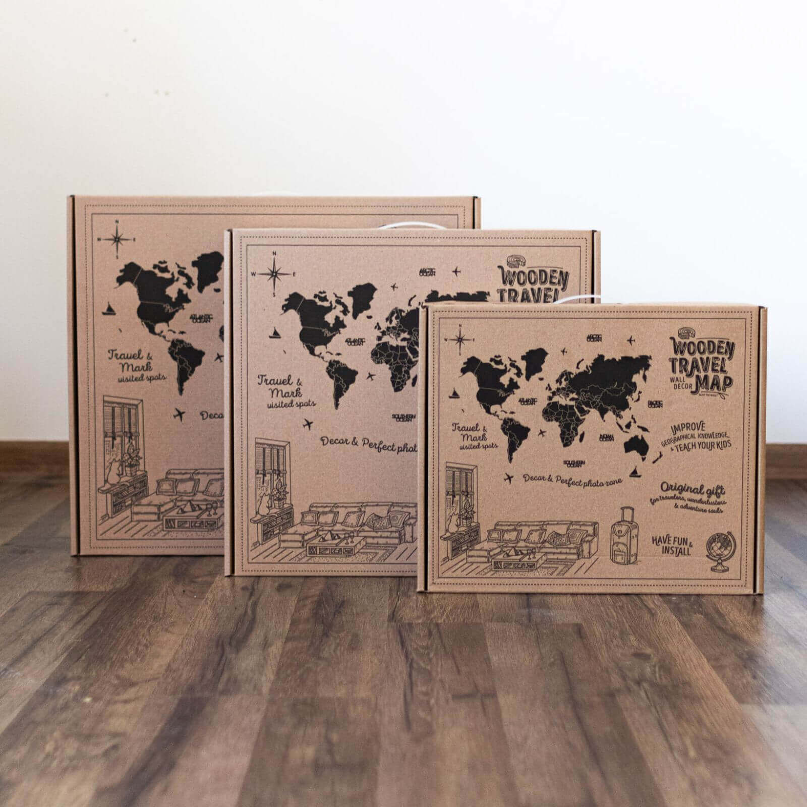 3D Wooden World Map Surface