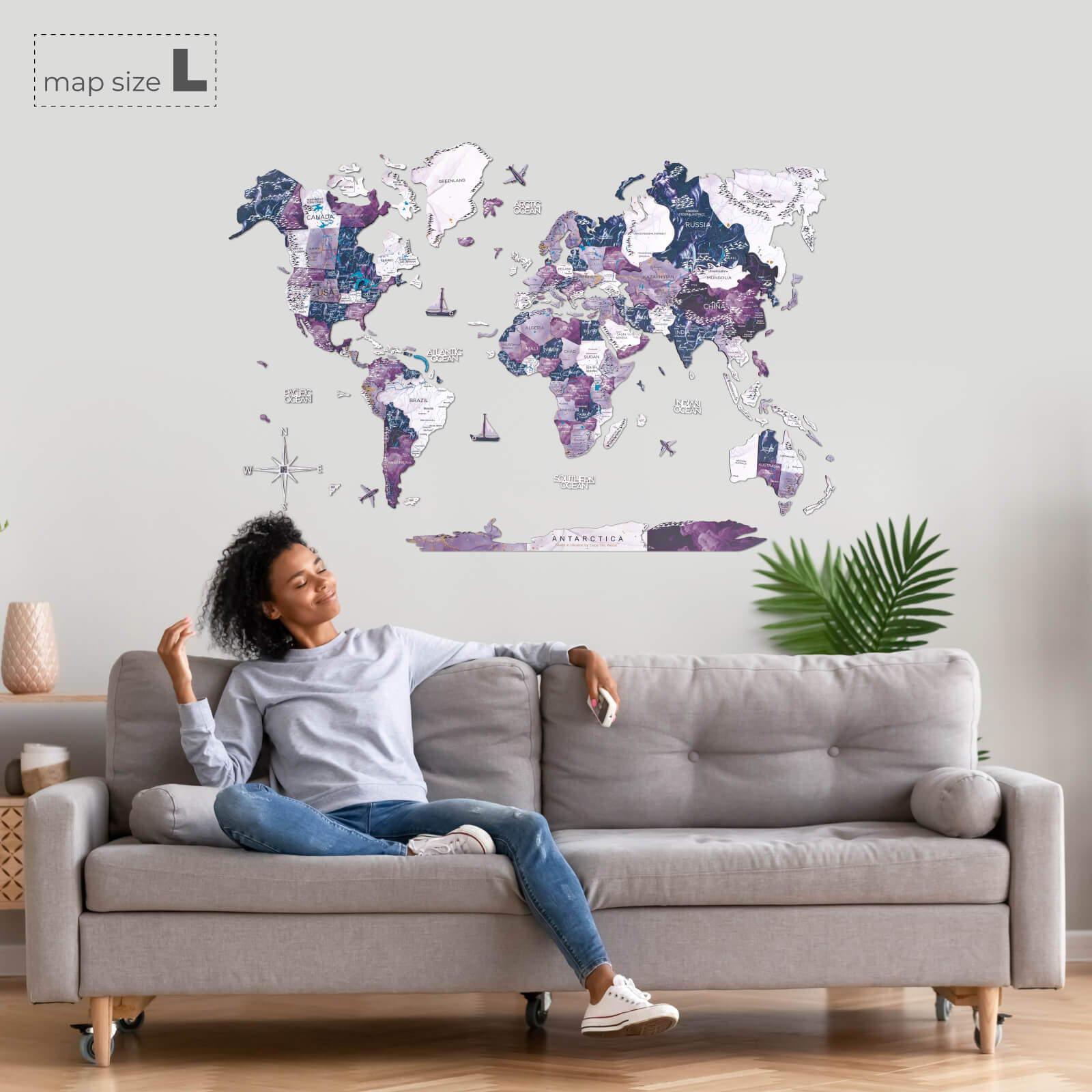 3D Wooden World Map Milky Way