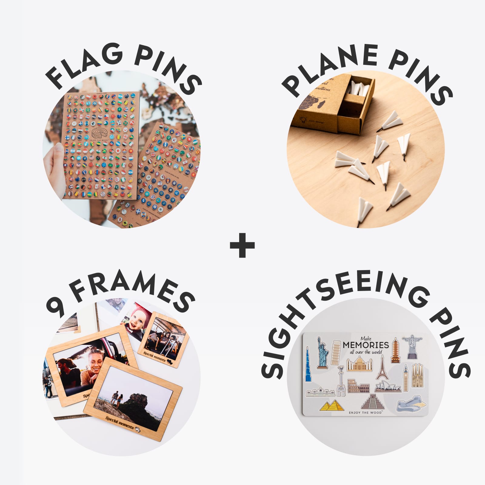 Bundle: Photo Frames, Flags, Airplane, and Sightseeings Pins