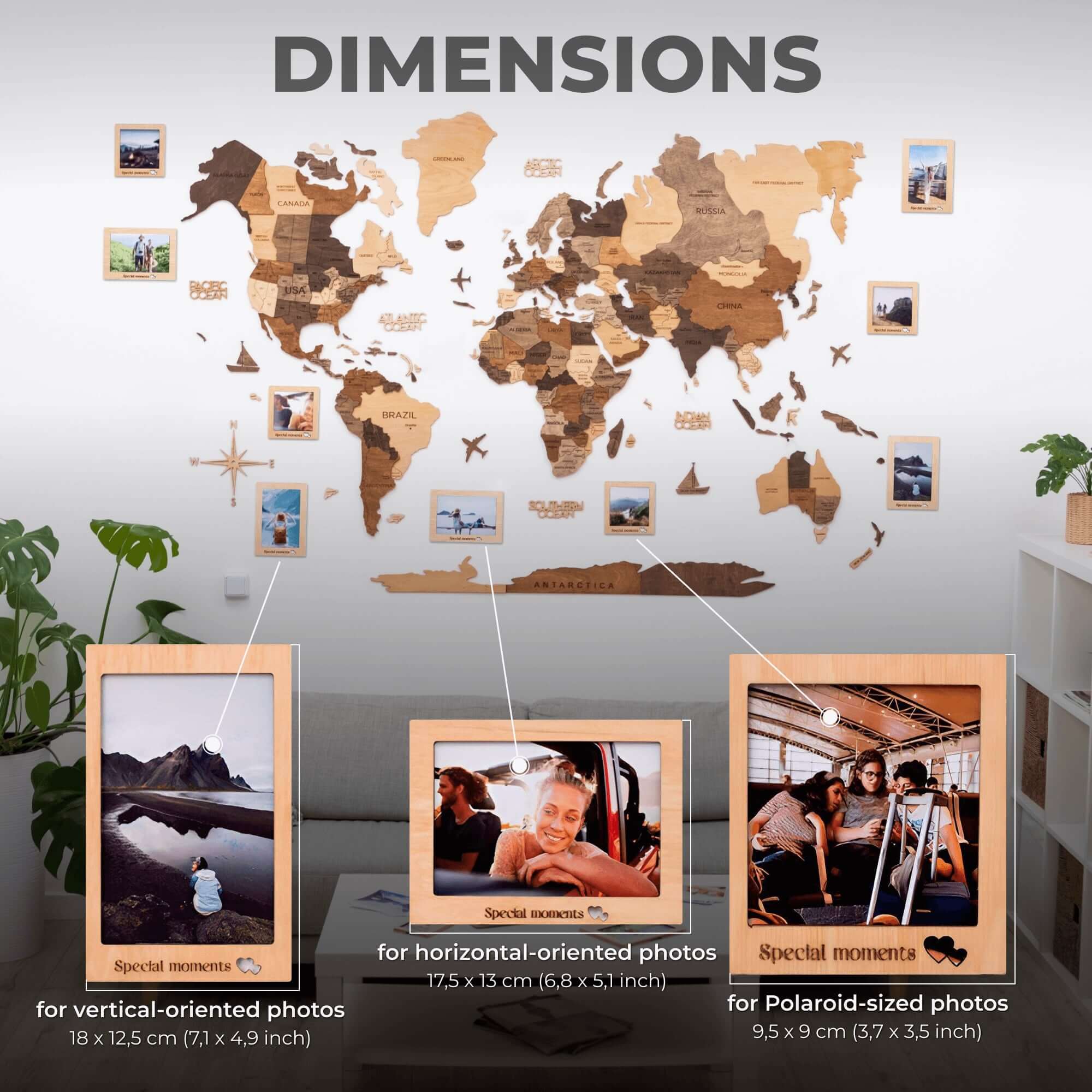 Bundle: Colored Map, Photo Frames, Flags and Airplanes Pins