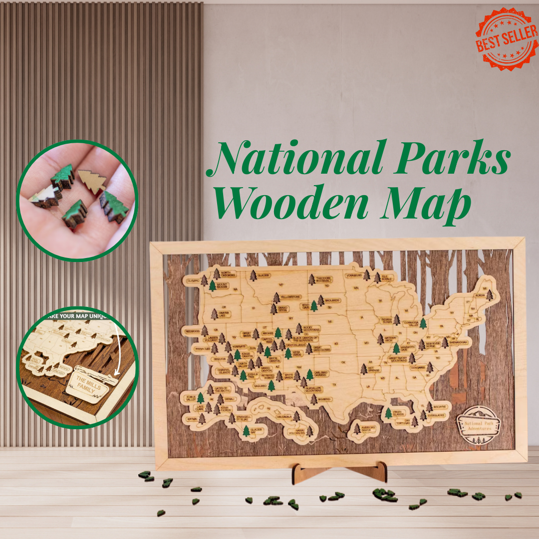 National Parks Wooden Map – Your American Dream Checklist