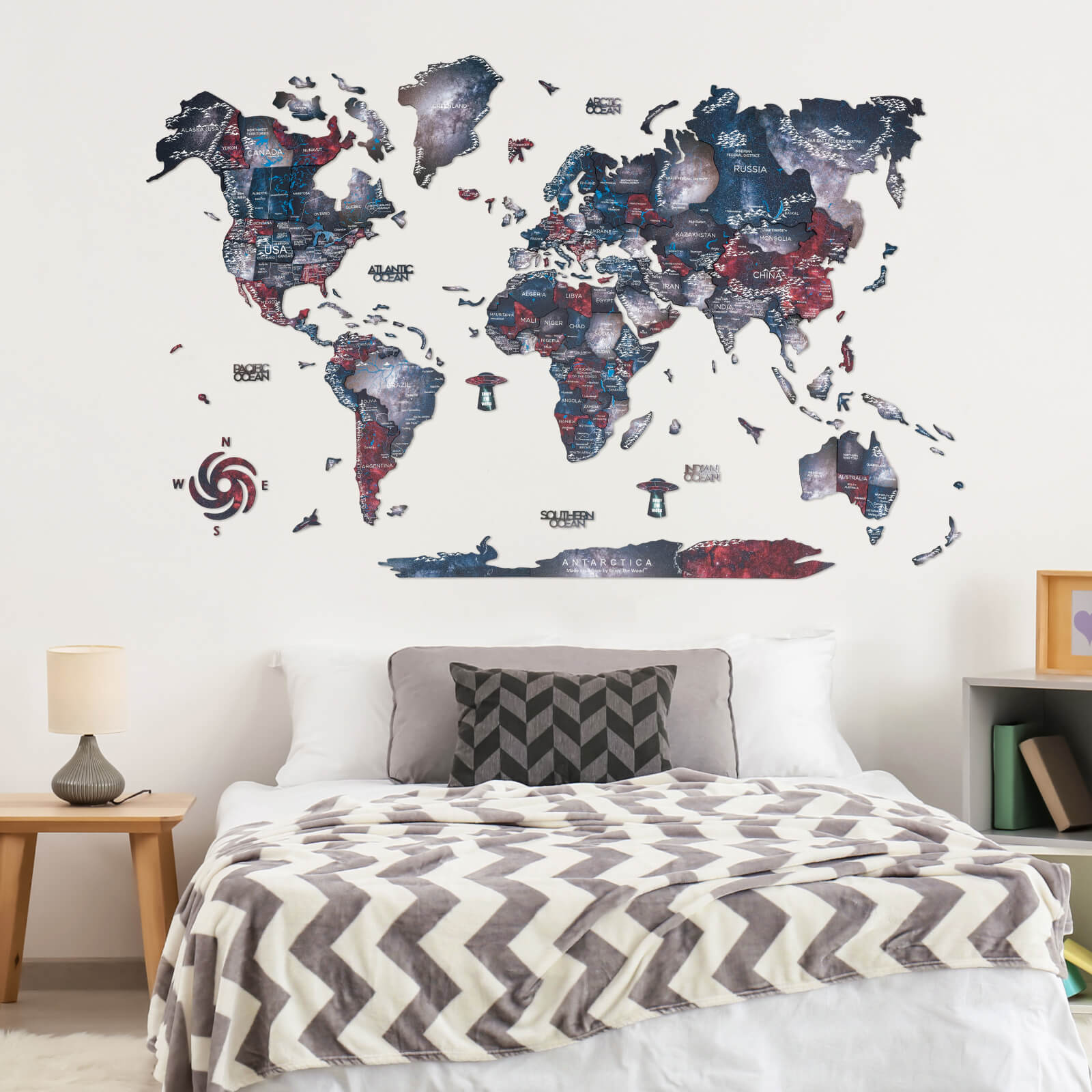 3D Wooden World Map Alcor